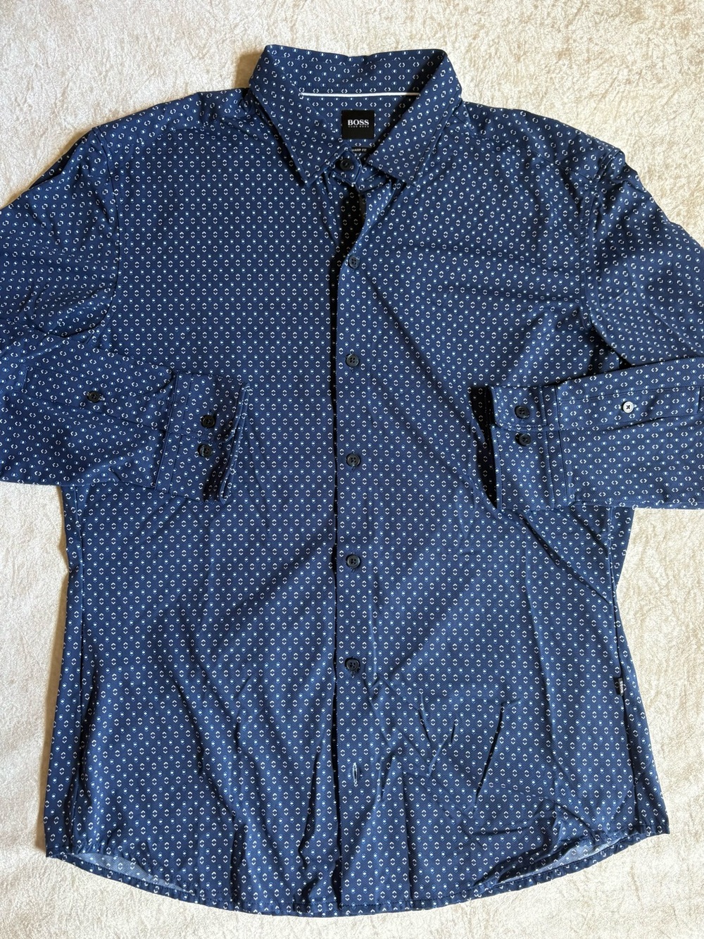 Boss Navy Micro-Print Button-Up Shirt Jacket